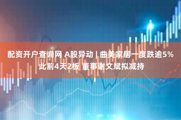 配资开户查询网 A股异动 | 曲美家居一度跌逾5% 此前4天2板 董事谢文斌拟减持
