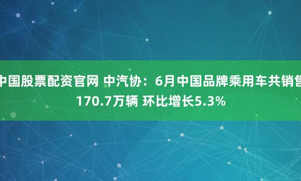 中国股票配资官网 中汽协：6月中国品牌乘用车共销售170.7万辆 环比增长5.3%